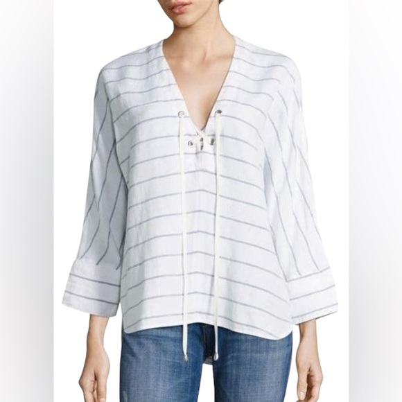 Rails Lily Positano Stripe Linen Blend Tie Front Shirt Nautical Stripe XS - Picture 1 of 10